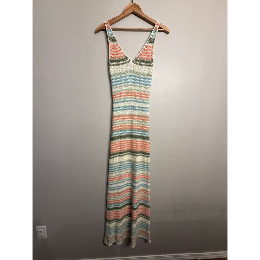 Altar’d State Multicolor Striped Crochet-Knit V Neck Sleeveless Maxi Dress Small - Picture 2 of 4